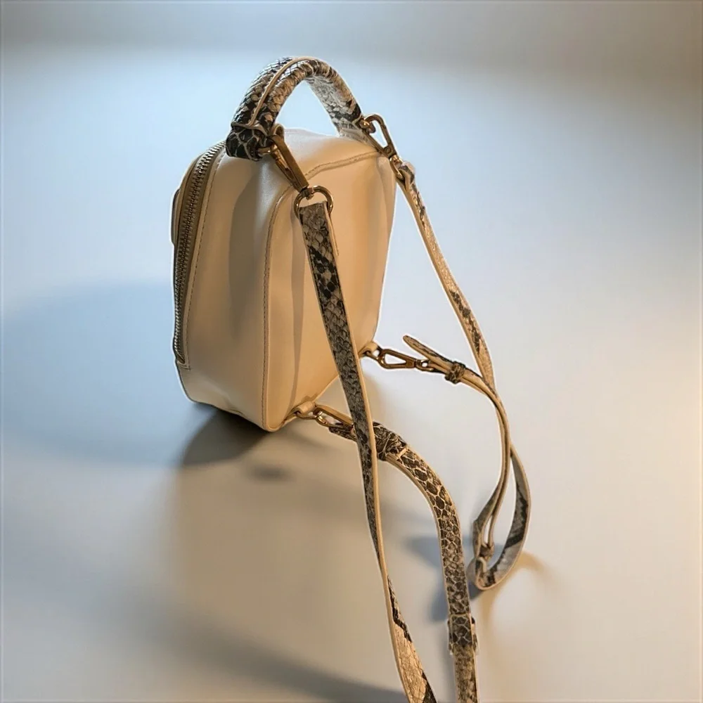 Free People 3-Way Convertible Mini Backpack Crossbody Cream Snakeskin Trim - Picture 3 of 6